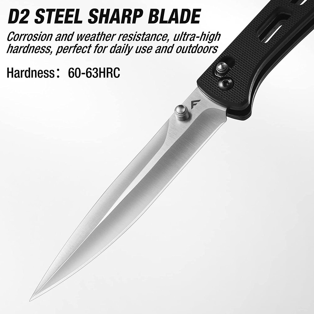 FLISSA 4" Folding Pocket Knife D2 Blade Thumb Stud Axis Lock with G10 Handle