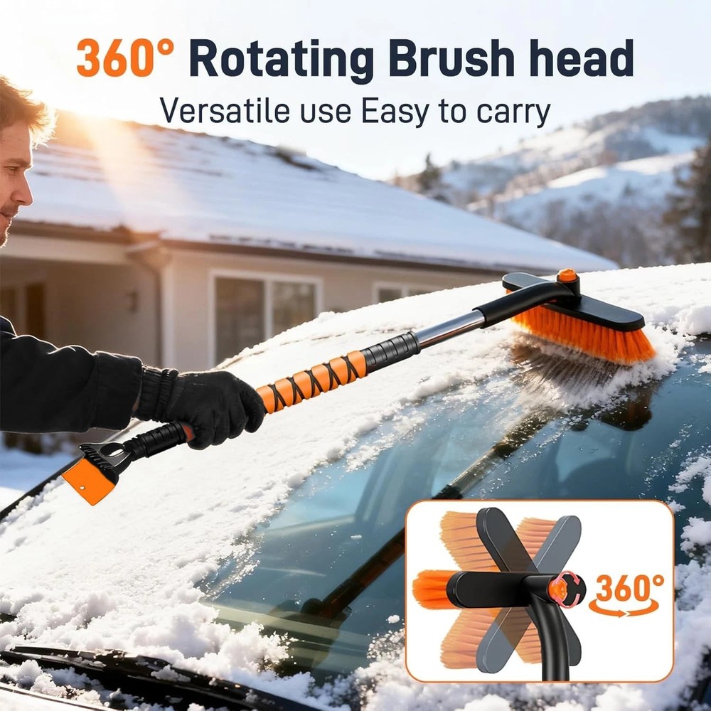 35.4“360°Rotating Extendable Snow Brush and Ice Scraper, Telescoping Ice Scraper