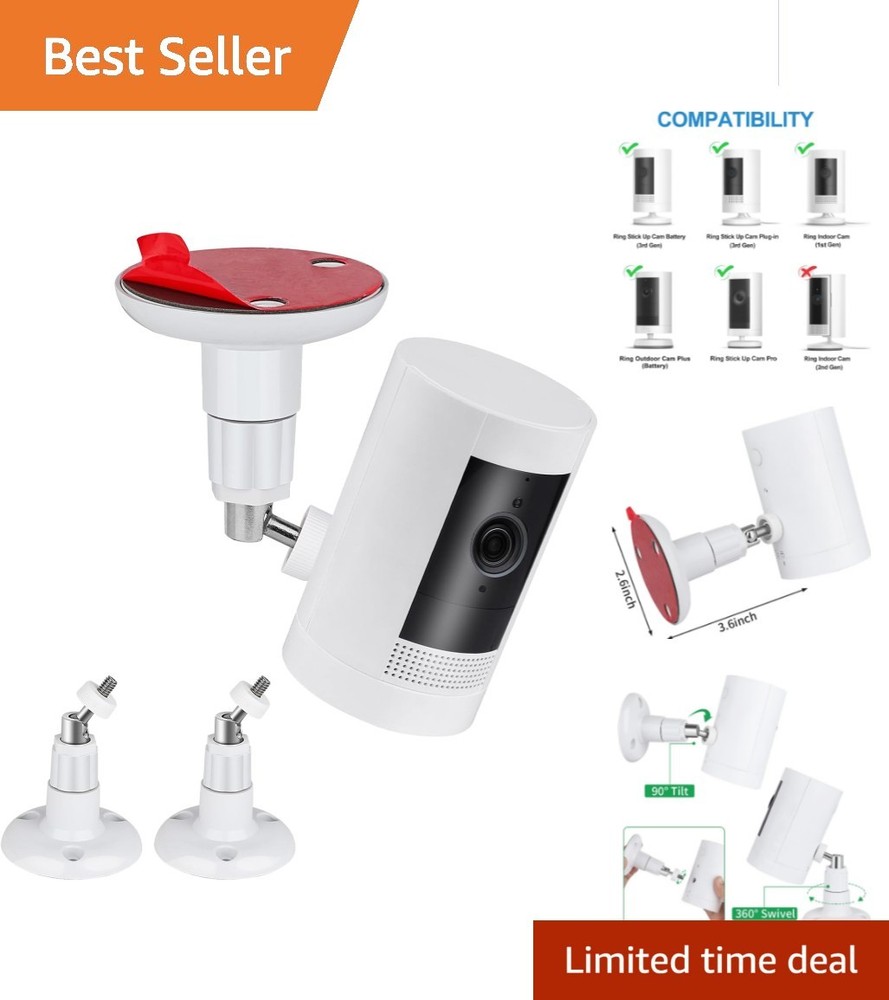 2-Pack Adjustable Wall Mount for Ring Cameras - 360° Screwless Installation