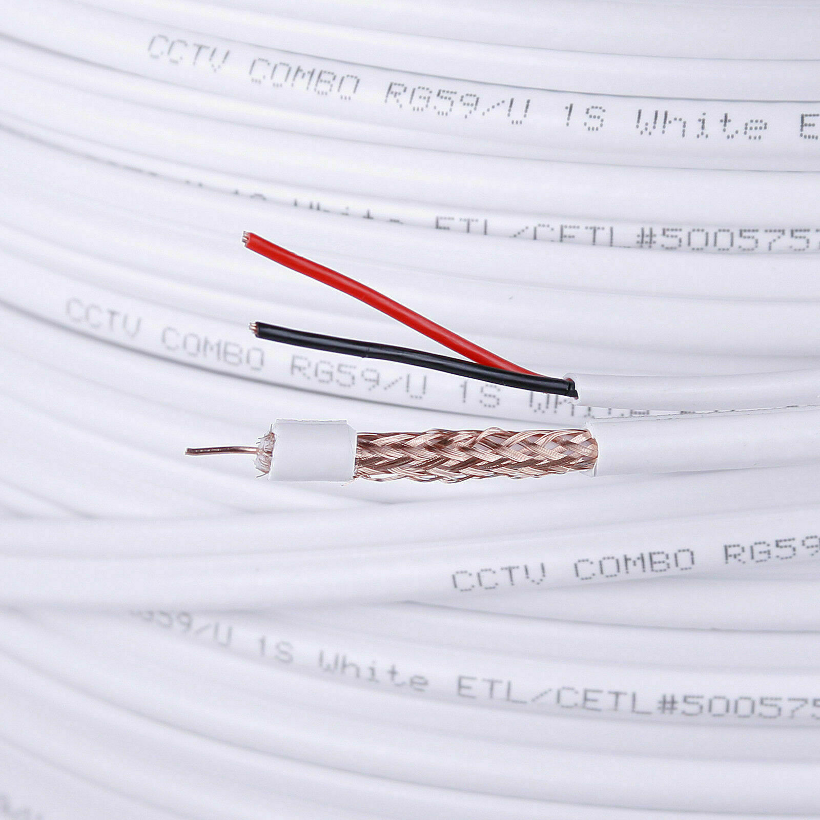 RG59 WHITE 500FT BULK SIAMESE CABLE 20AWG+18/2 CCTV SECURITY CAMERA WIRE