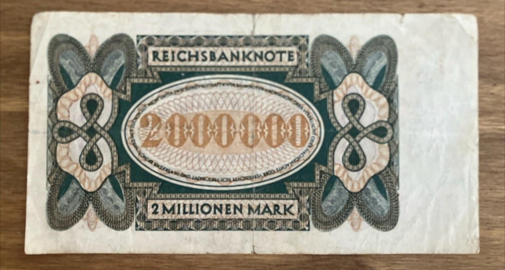 Germany Banknote. 2 Million Mark. Dated 1923. Pick 89. Vintage Note!