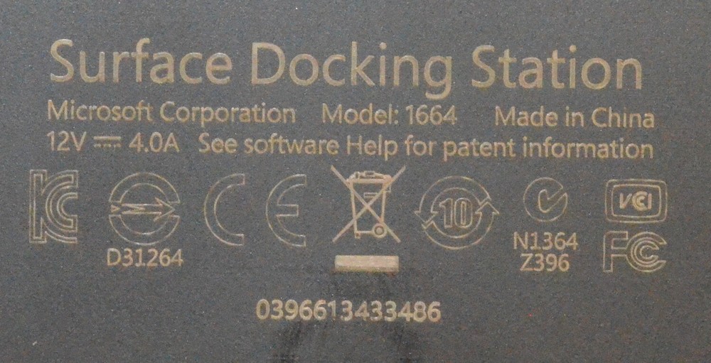 Microsoft Docking Station for Surface Pro 3 with AC Adapter *Used* Model 1664