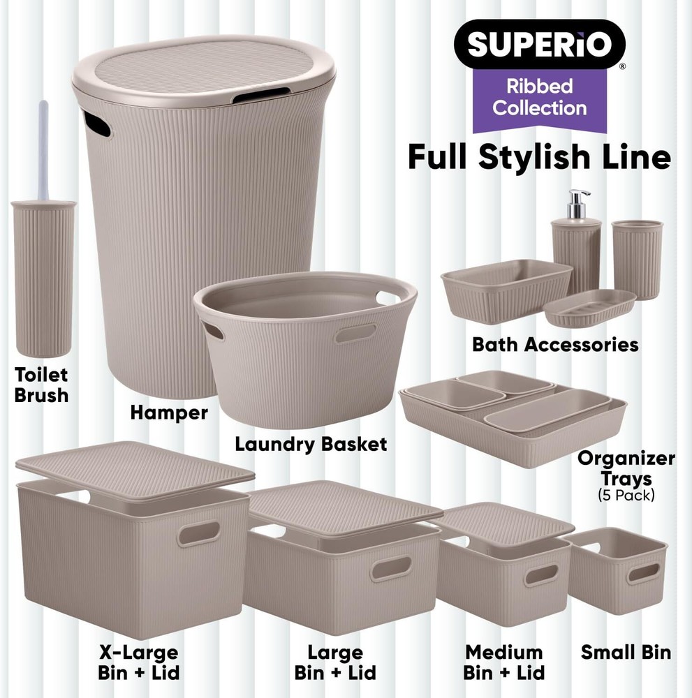 Decorative Storage Bins (2 Pack) Taupe Plastic Storage Baskets 15 Liter Medium
