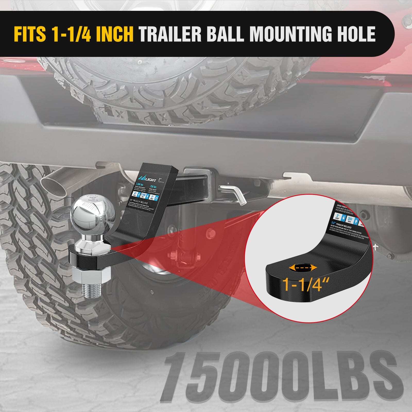 Nilight 2-5/16Inch Chrome Trailer Hitch Ball 1-1/4inch x 2-5/8inch Shank Gray