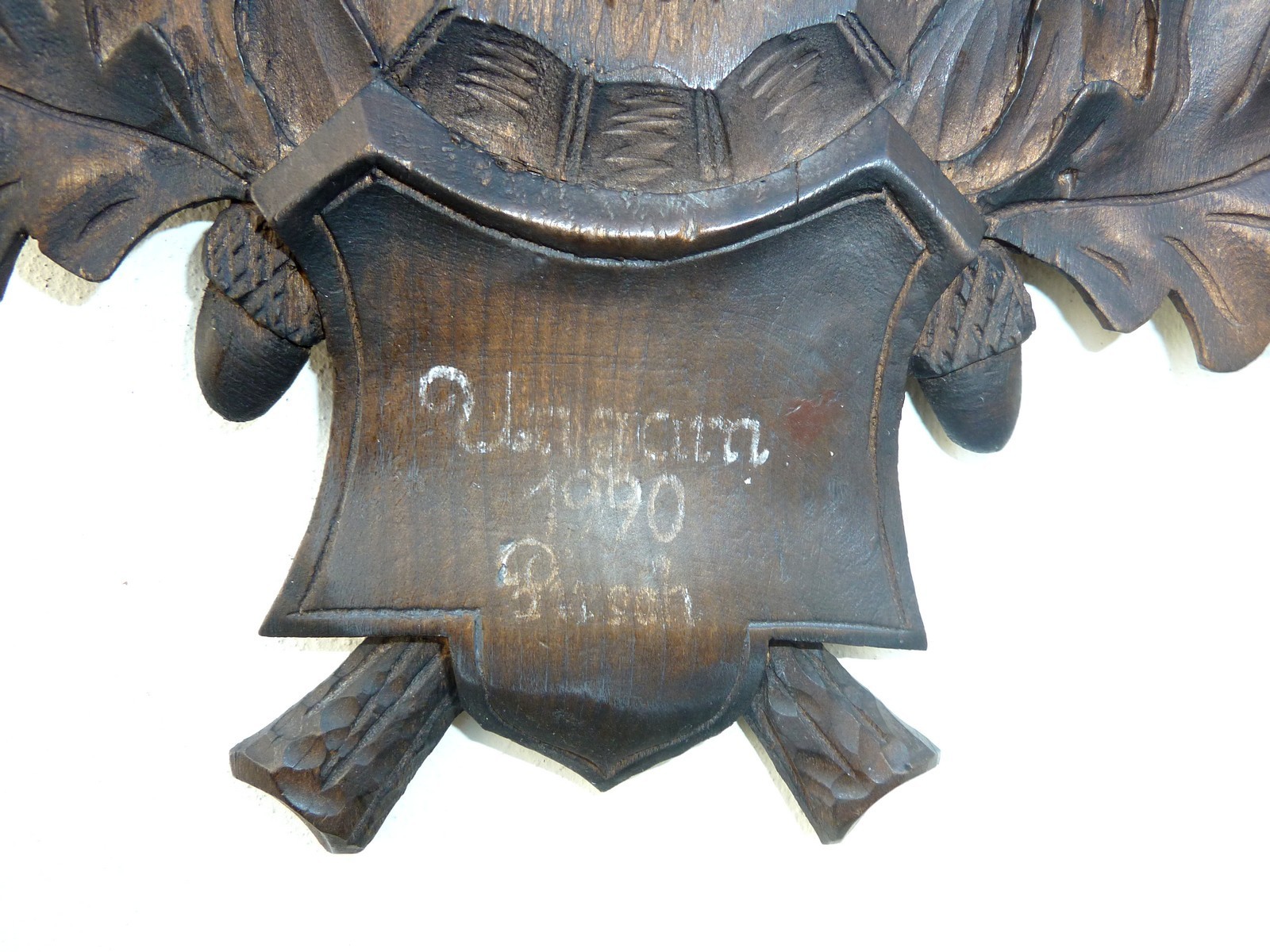 17" HUGE HEAVY ** 1990** DATED SUPERB BLACK FOREST CARVED ROE DEER ANTLERS MOUNT