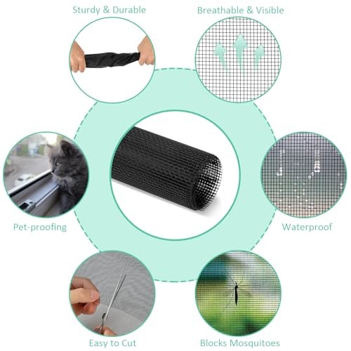 Rindion 48x102 Inch Window Screen Replacement, DIY Adjustable Pet-Proof Patio