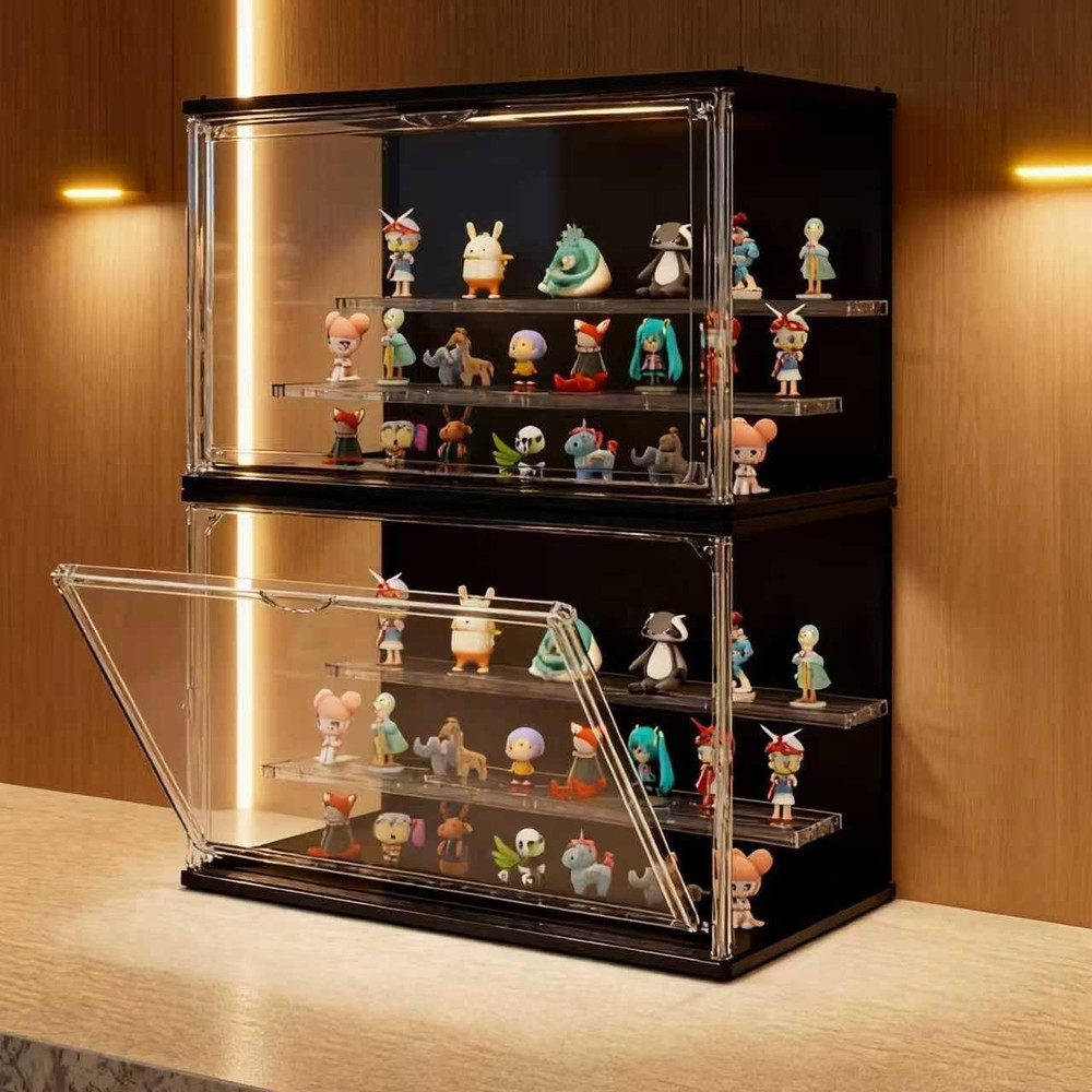 3-Tier Stackable LED Display Case with Magnetic Door for Collectibles (2 Pcs)