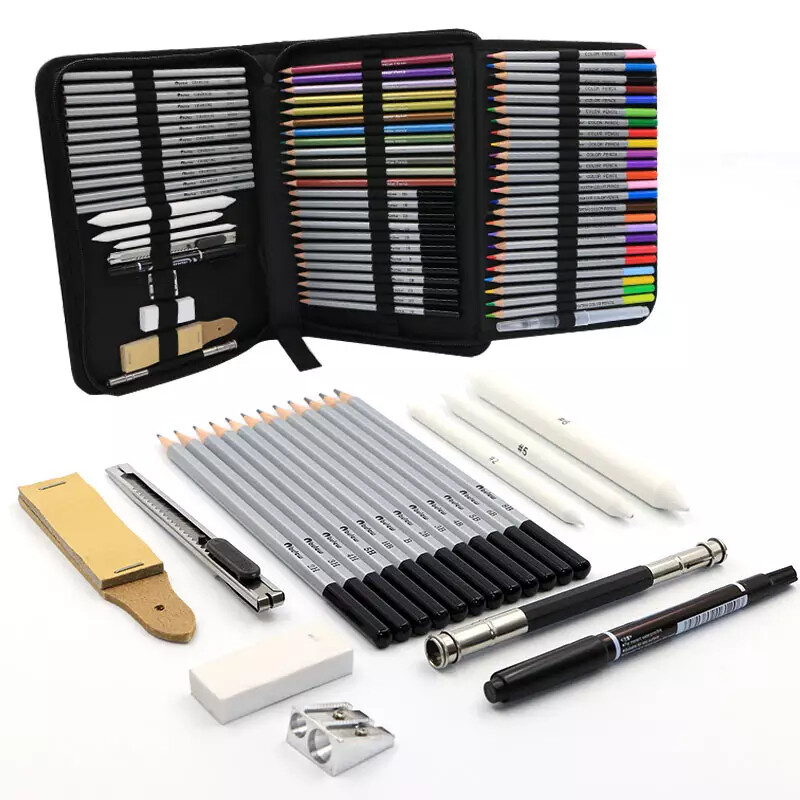 71 pcs Professional Drawing Artist Kit Set Pencils and Sketch Charcoal Art & Bag