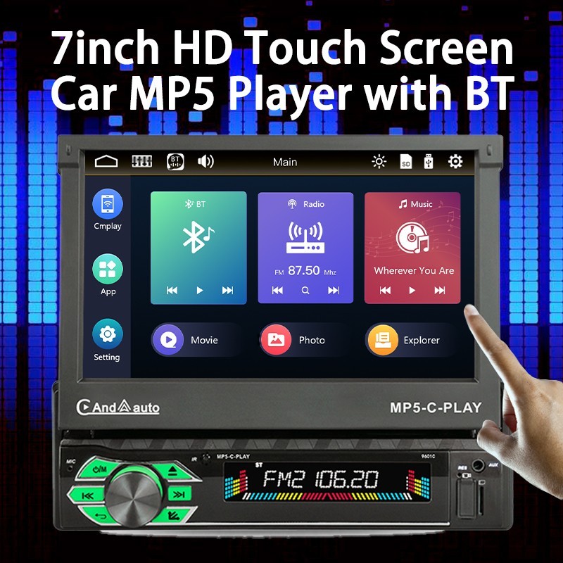 7" Car Electric Telescopic Screen 9601C-CARPLAY MP5 Single Spindle Player