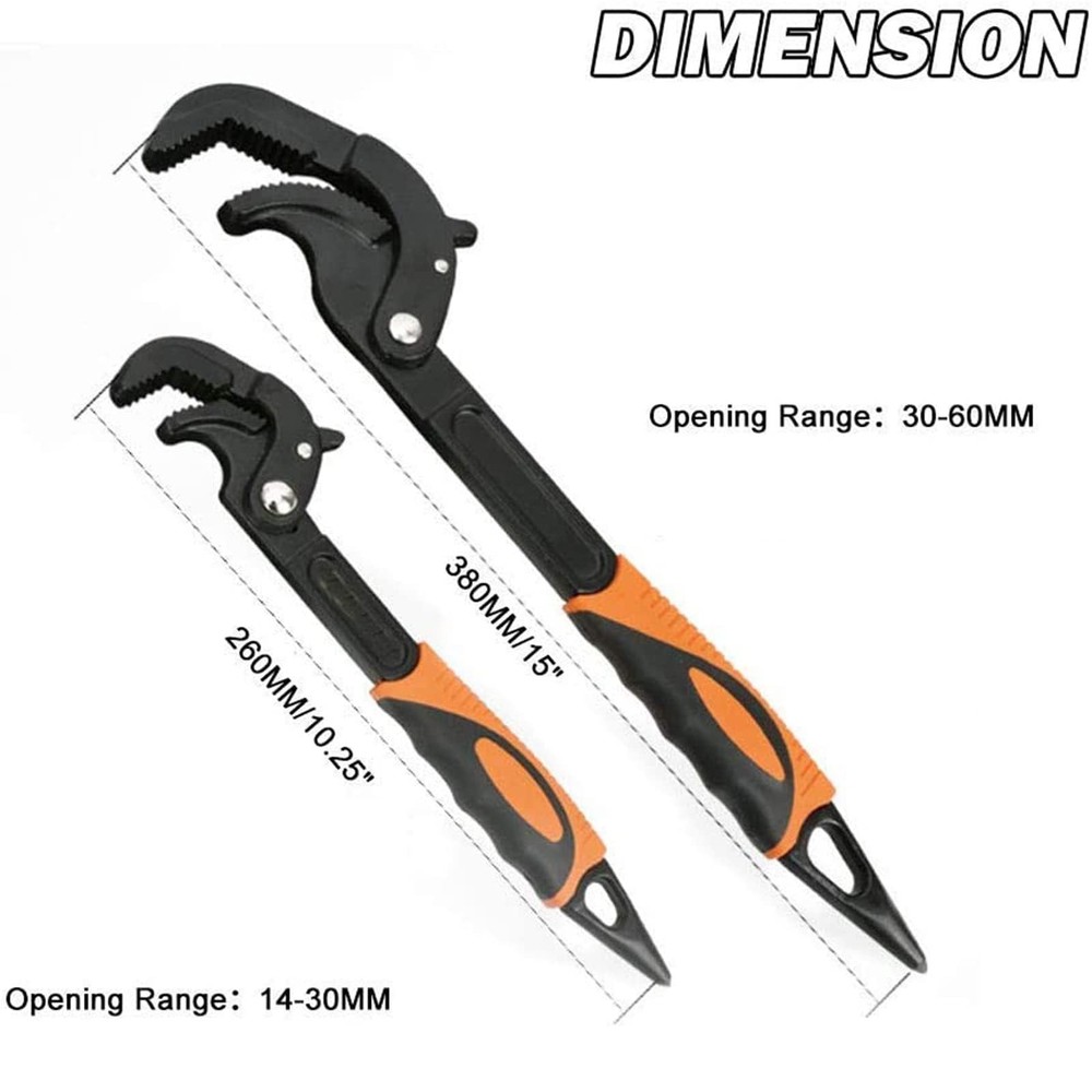 Adjustable Wrench Quick Multi-Function Spanner Power Grip Pipe Wrench Set 2 P...