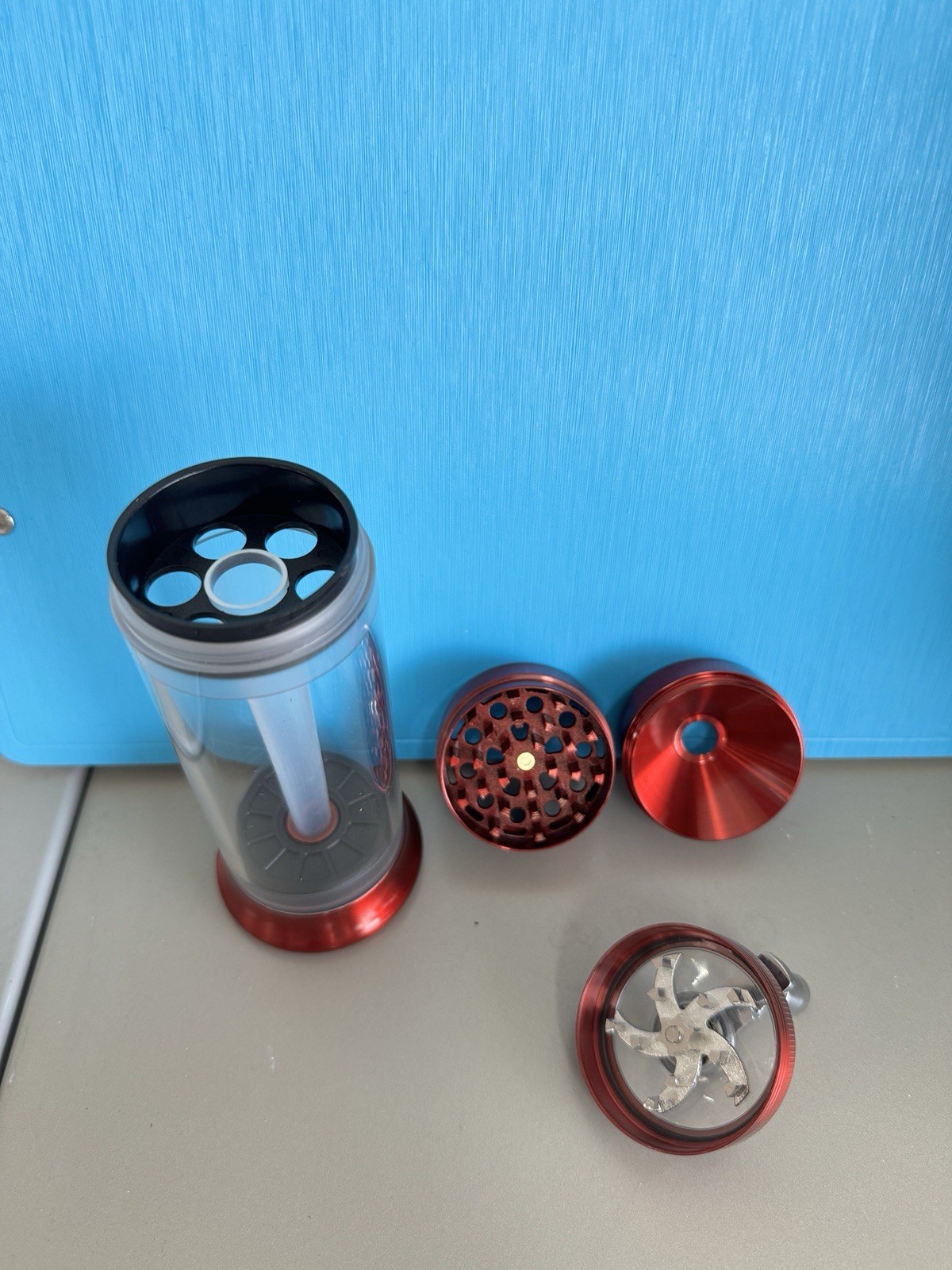 Herb Spice Tobacco Grinder and Cone Filler Rolling Machine Red