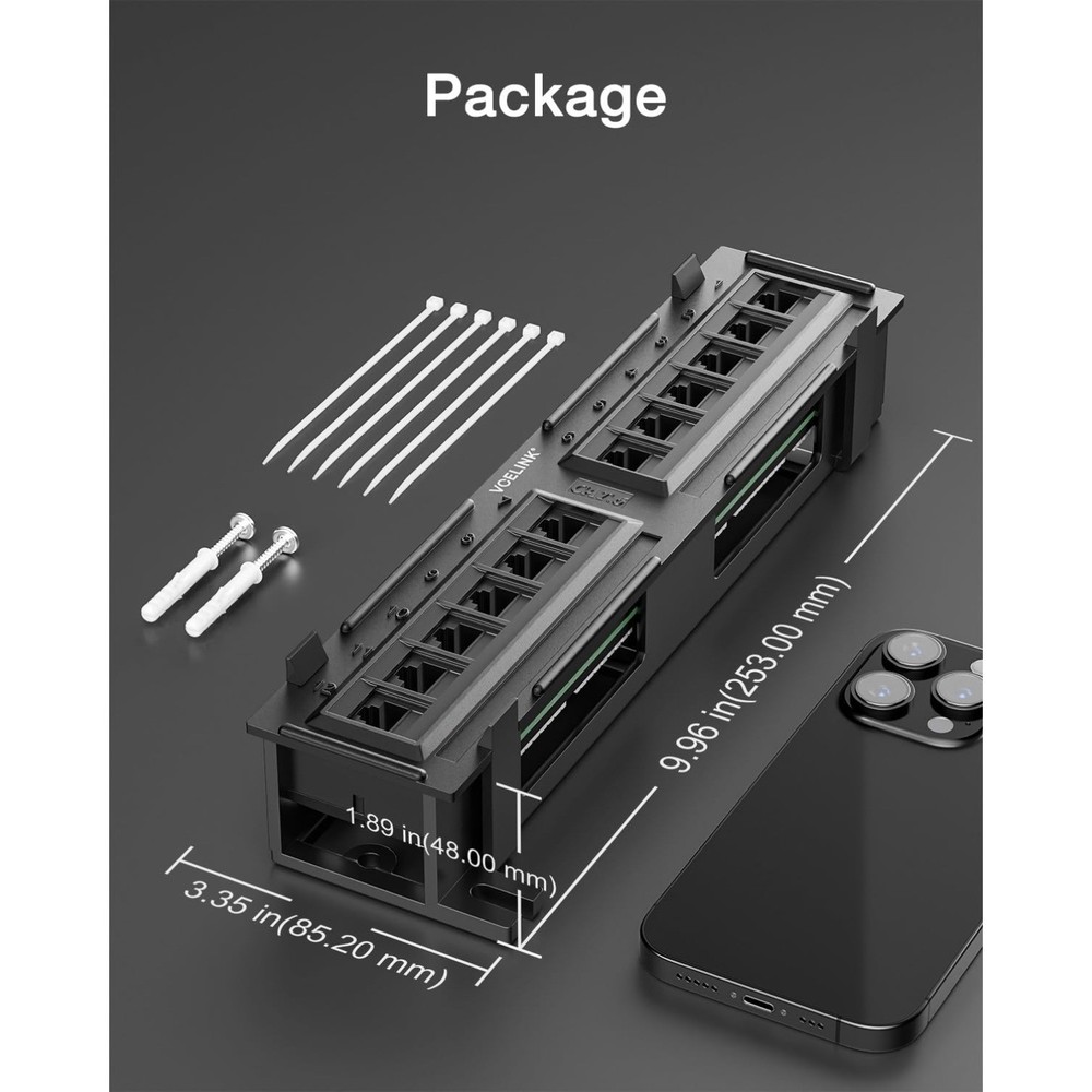 12-Port Cat6 Patch Panel 1000 Mbps,Network Panel UTP with Wall Mount 89D Bracket