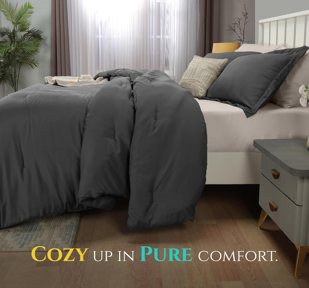 King Comforter Set Grey, Comforters King Size 3 Pieces Bedding Comforters Sets,