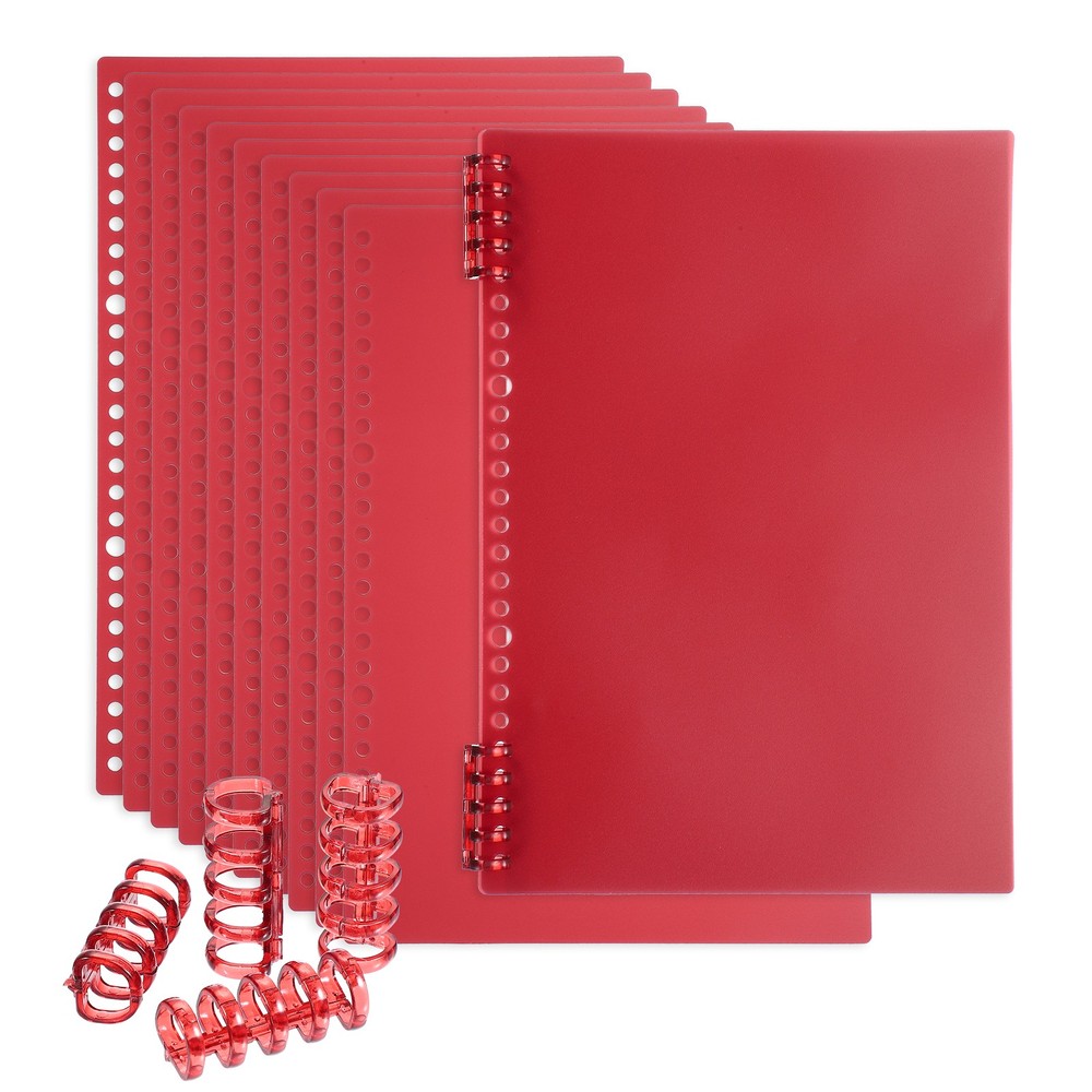 12 Pack B5 22 Mil Plastic Notebook Binder Covers with Binding Comb, Red