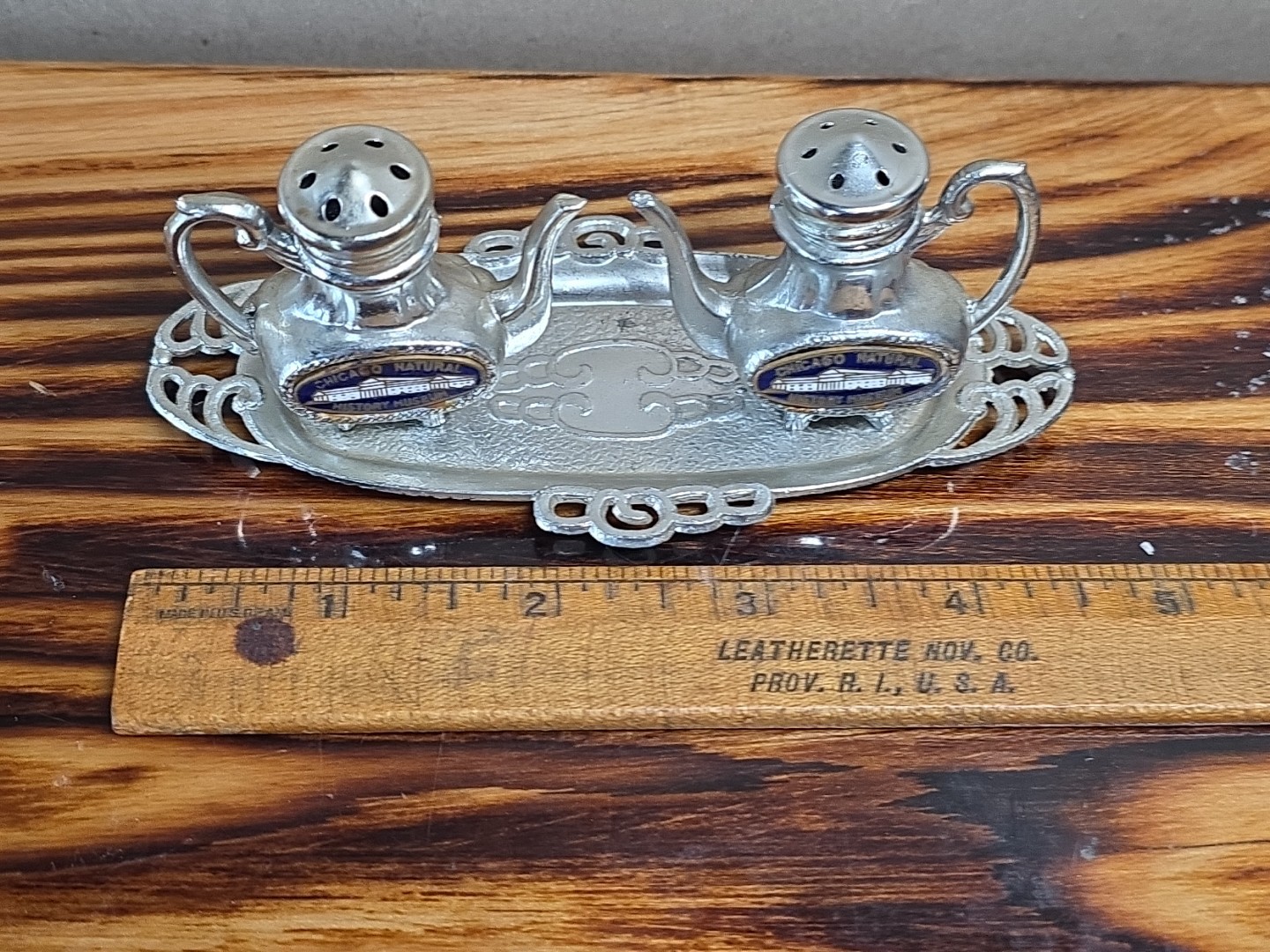 Vintage 1960s-70s Salt & Pepper Shakers Tea Set w/Tray Chicago Natural History