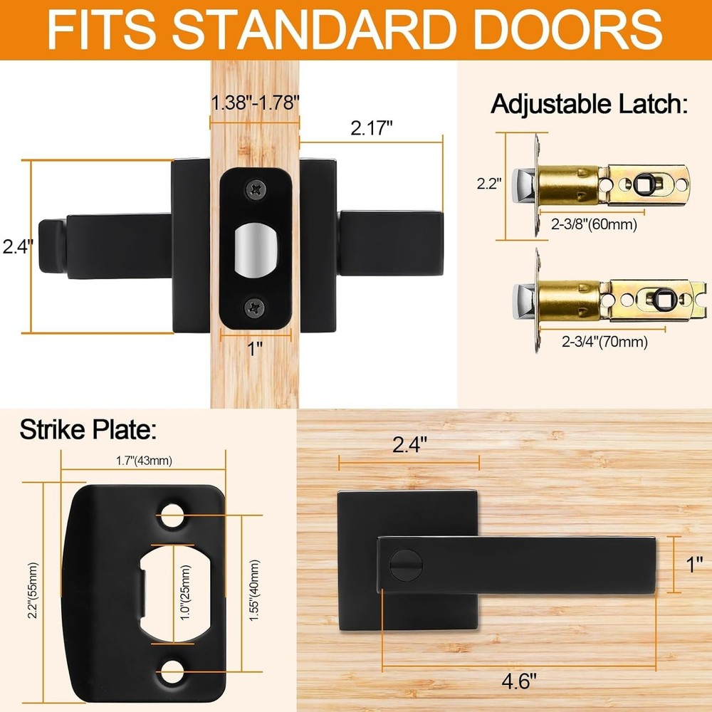 8 Pack Matte Black Door Handles Privacy Door Levers. Keyless Interior Door Knobs