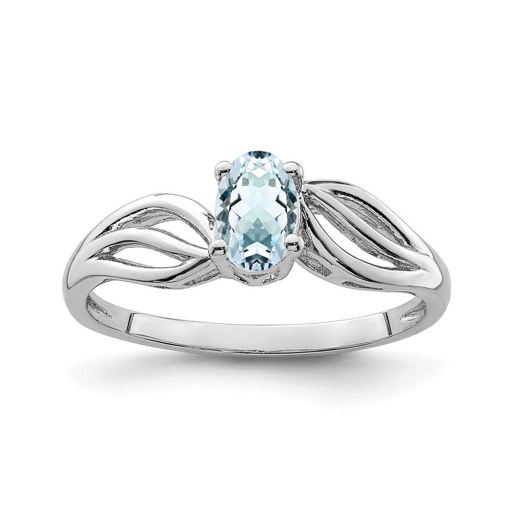 Solid Sterling Silver Rhodium-Plated Aquamarine Ring 9