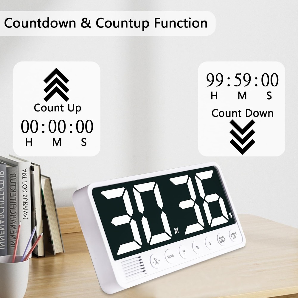 Digital Kitchen Timer - 7.1” Extra Large Display LED Magnetic Rechargeable Co...