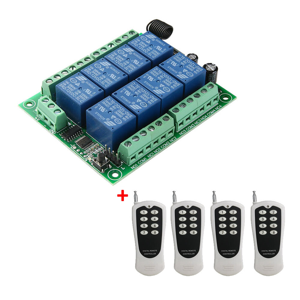 12V 8CH Relay Module Universal 433Mhz Wireless Garage Door Control RF Remote Set