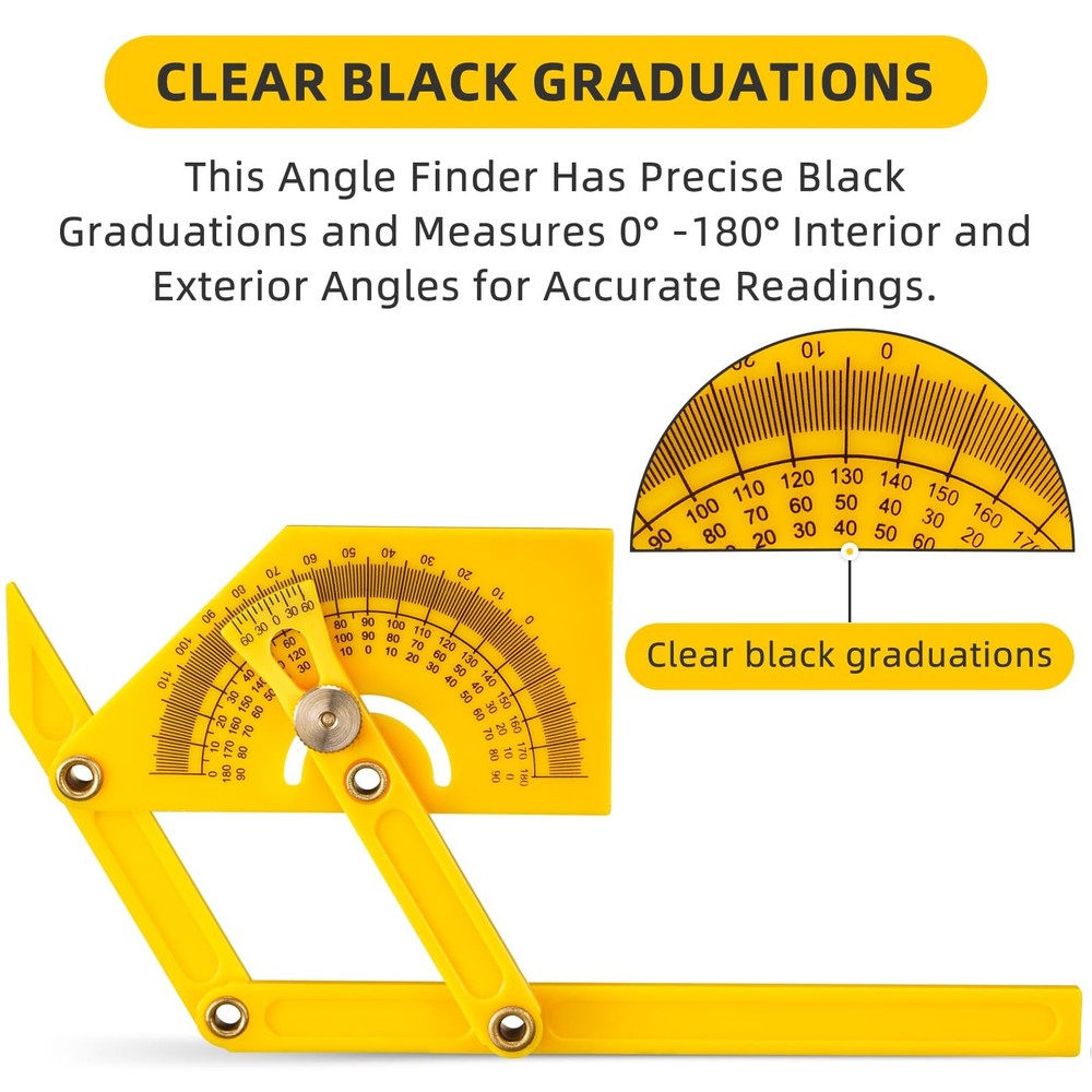 2 Pcs Protractor Angle Finders, Adjustable Protractors 0°-180° with Yellow