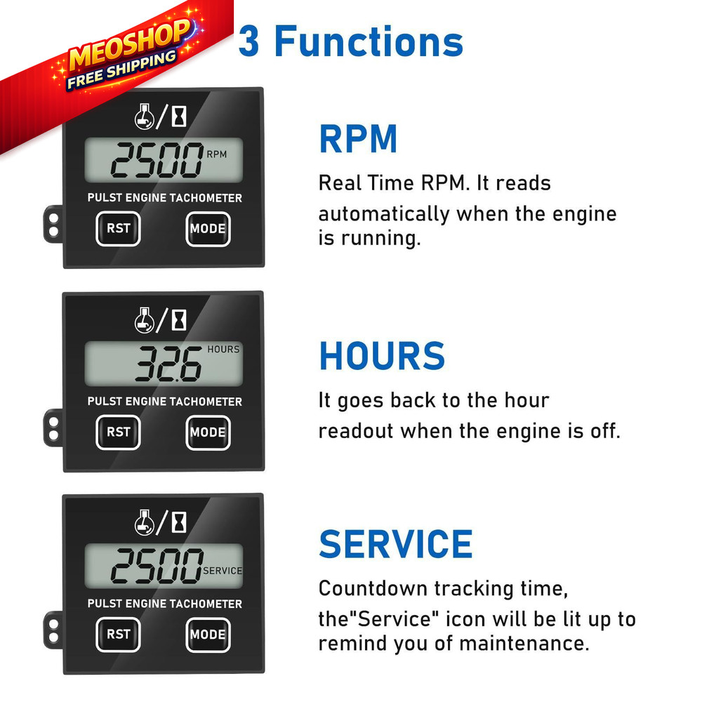 Linkstyle Small Engine Tachometer, Digital Tachometer Tach Gauge Reset...