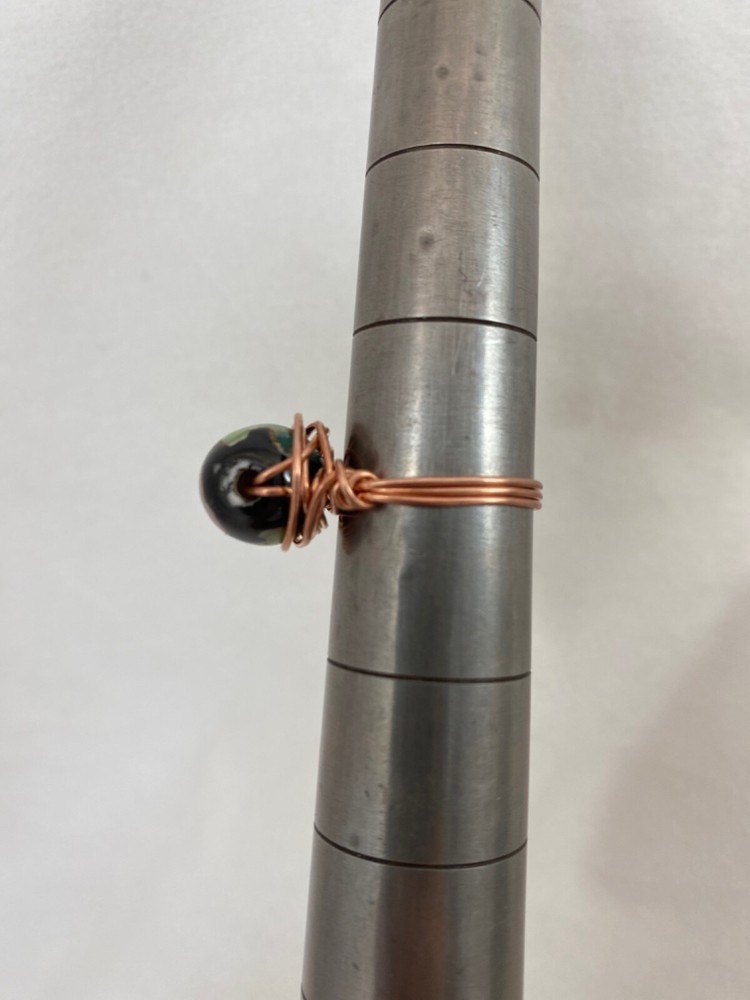 Handmade ~ Copper Wire Wrap ~ Glass Bead Ring 8 Size #203