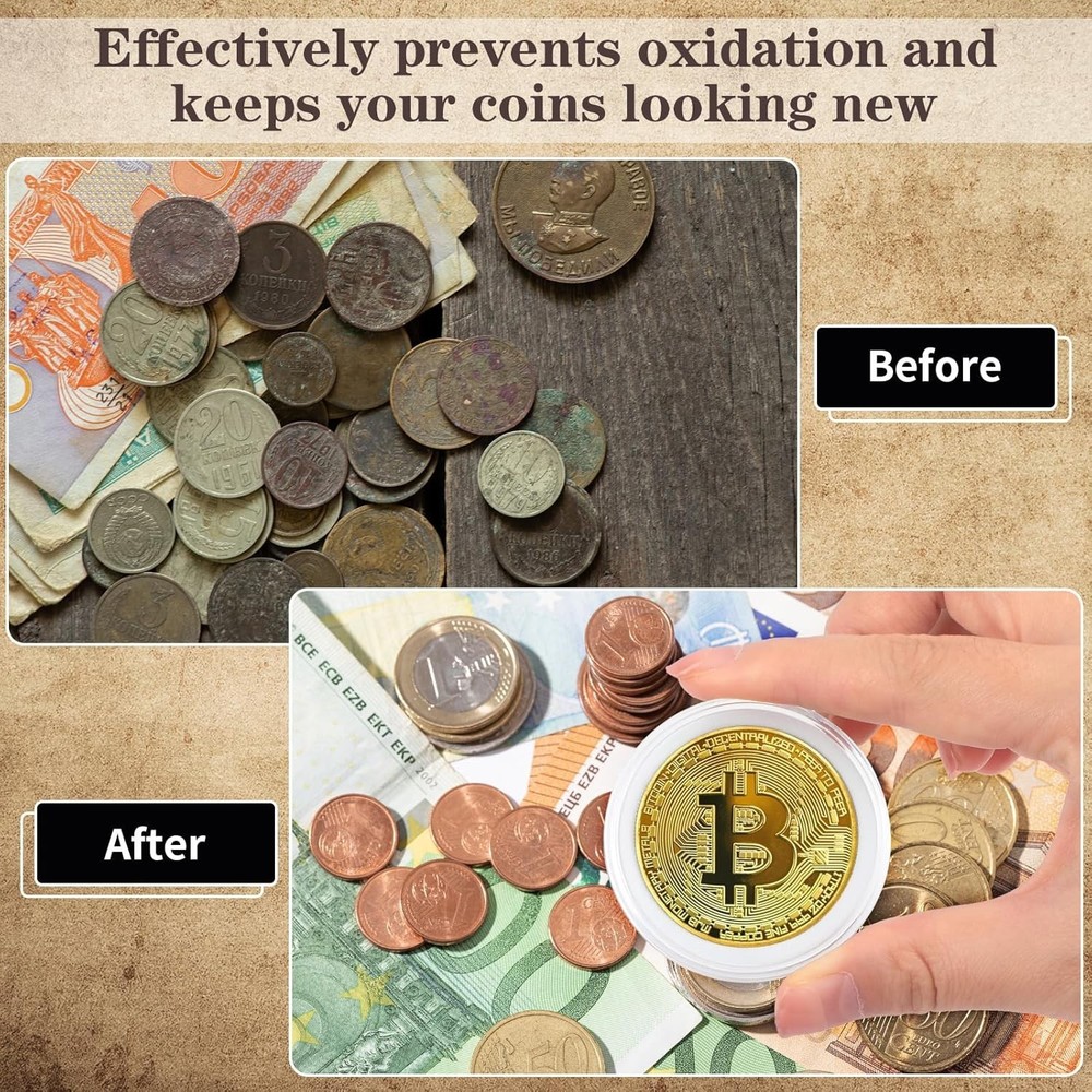 63PCS Clear Coin Capsules with Adjustable Gaskets for Silver Dollar Collection