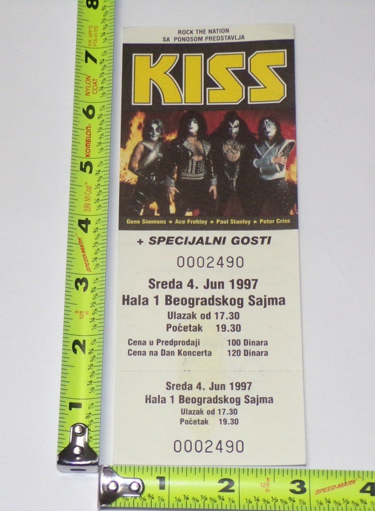 KISS Full Ticket Stub 1997 Reunion Concert Tour Belgrade Yugoslavia Vintage Kiss