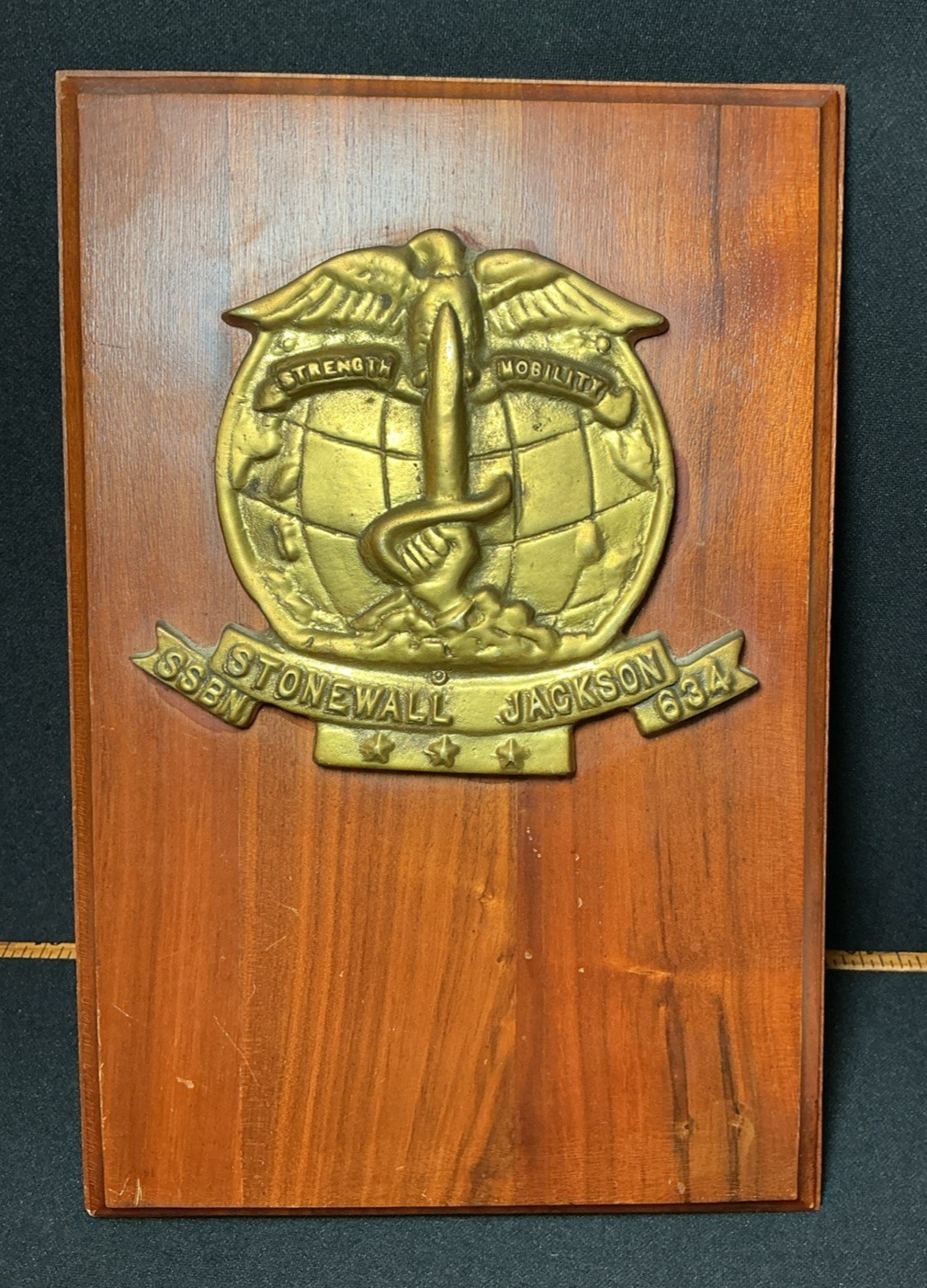 Vintage USS Stonewall Jackson SSBN-634 Brass Submarine Plaque US Navy Wood Mount