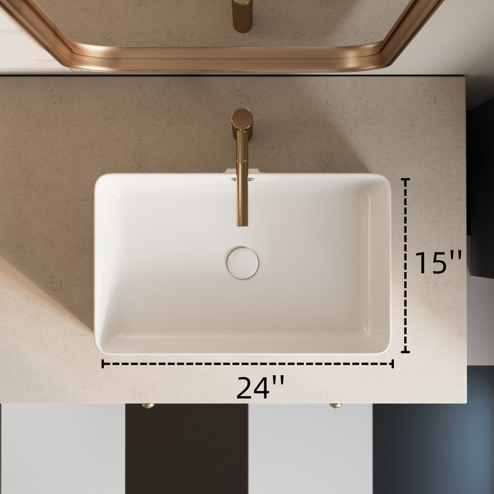 Los Flexi 24" x 15" Rectangular Vessel Sink with Overflow, White Porcelain