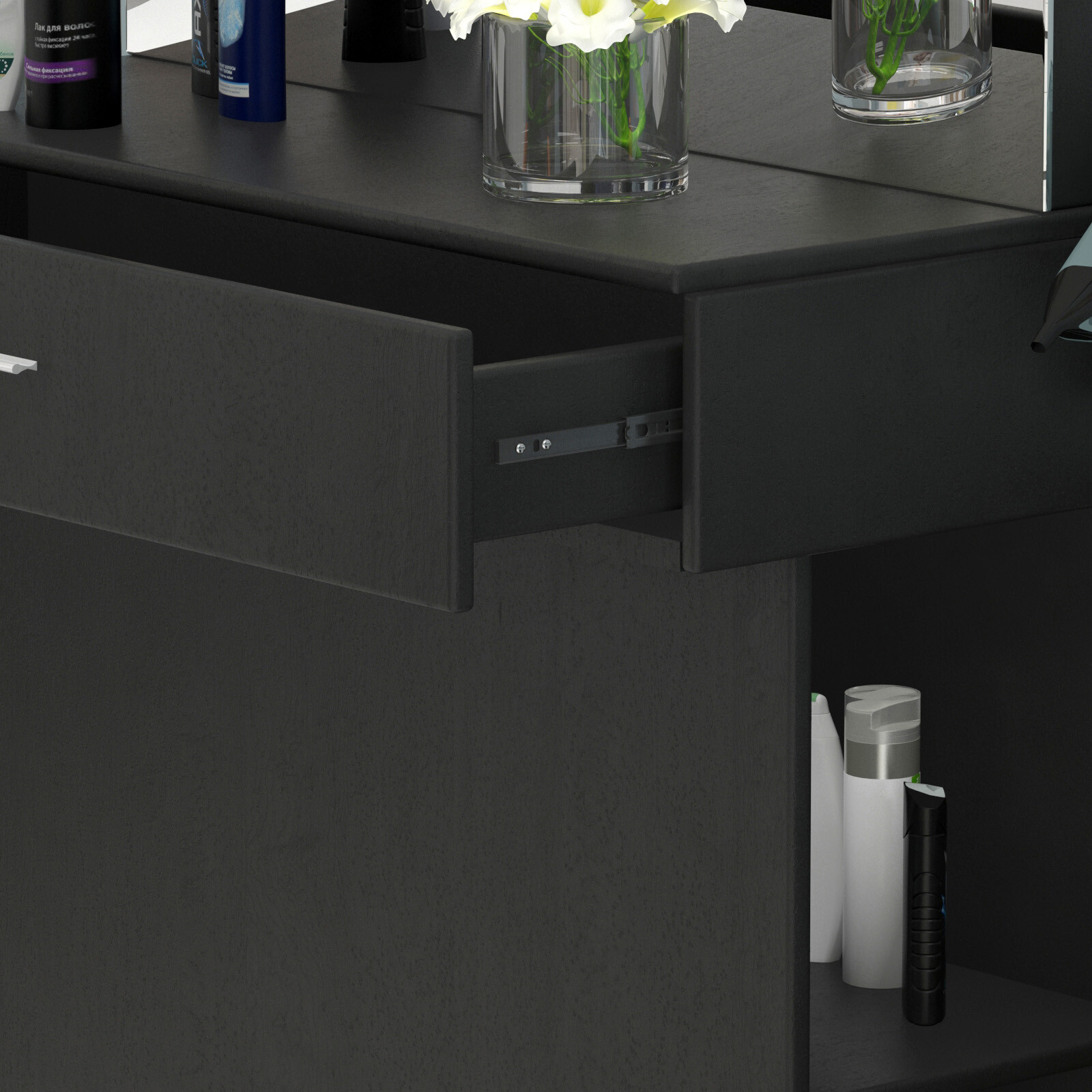 Black Wall Mount Barber Station W/Mirror Dressing Table Beauty Spa Salon Styling