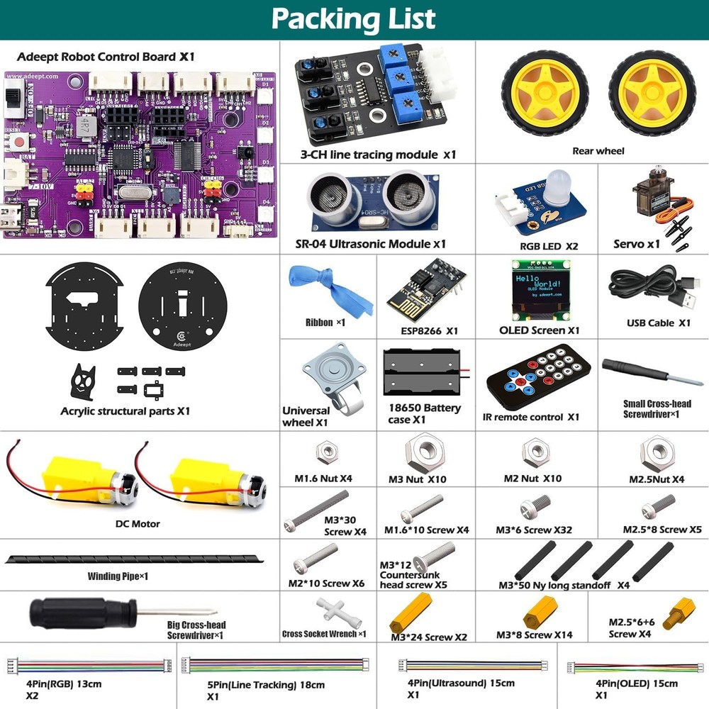 Smart Car Kit(Compatible with Arduino IDE), Line Tracking, Obstacle Avoidance