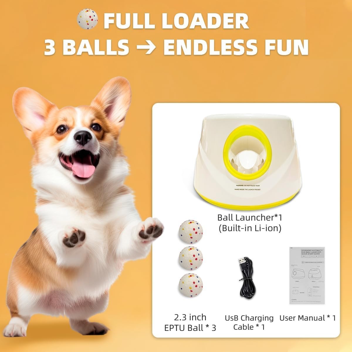 Automatic Dog Ball Launcher-Small Silent Dog Ball Thrower, 3 Adjustable Distance