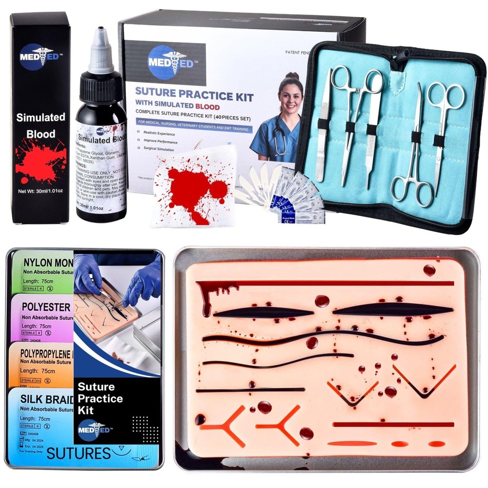 Suture Practice Kit with Blood | Realistic Complete Suture Practice Kit (40 P...