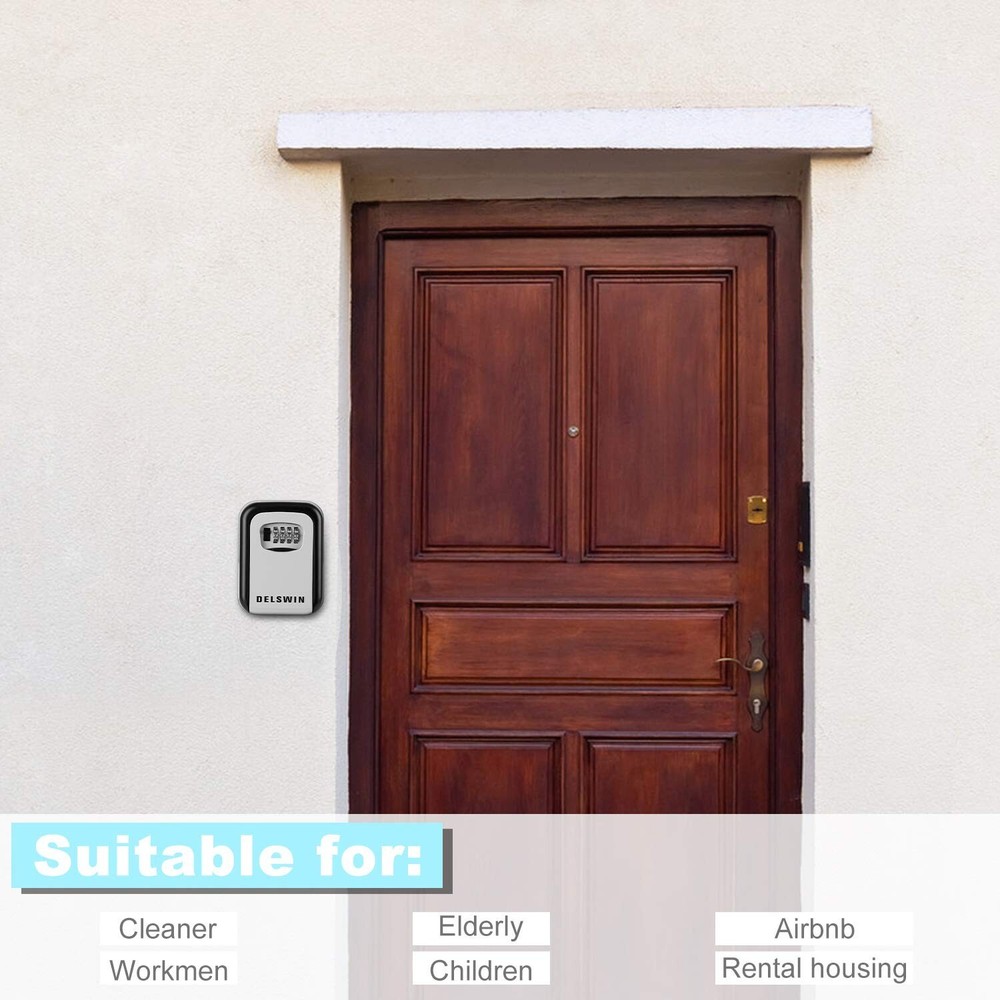 DELSWIN Wall Mounted Key Lock Box - Weatherproof Combo LockBox with 4-Digit C...