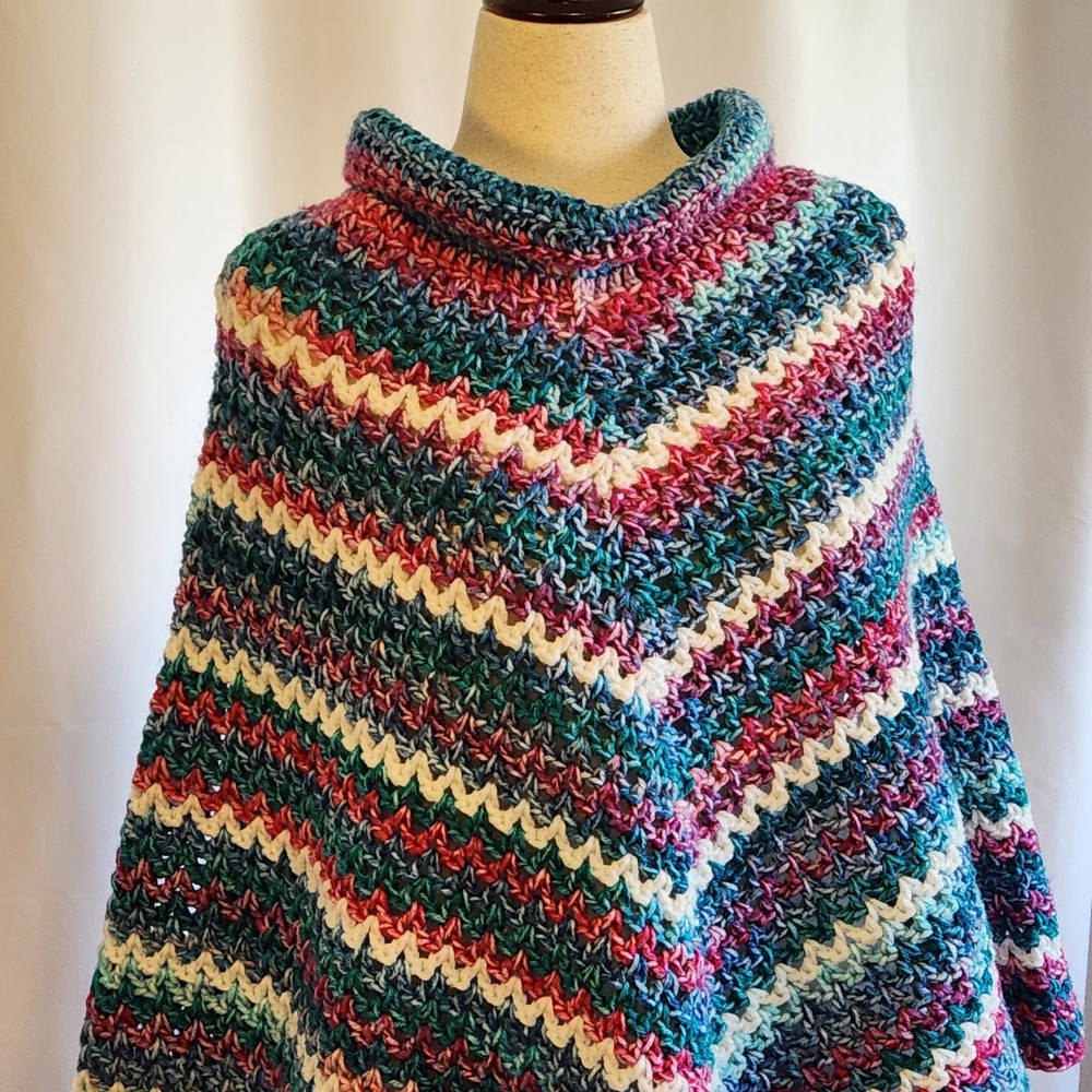 Handmade Crochet Poncho Bitty Stripes LG