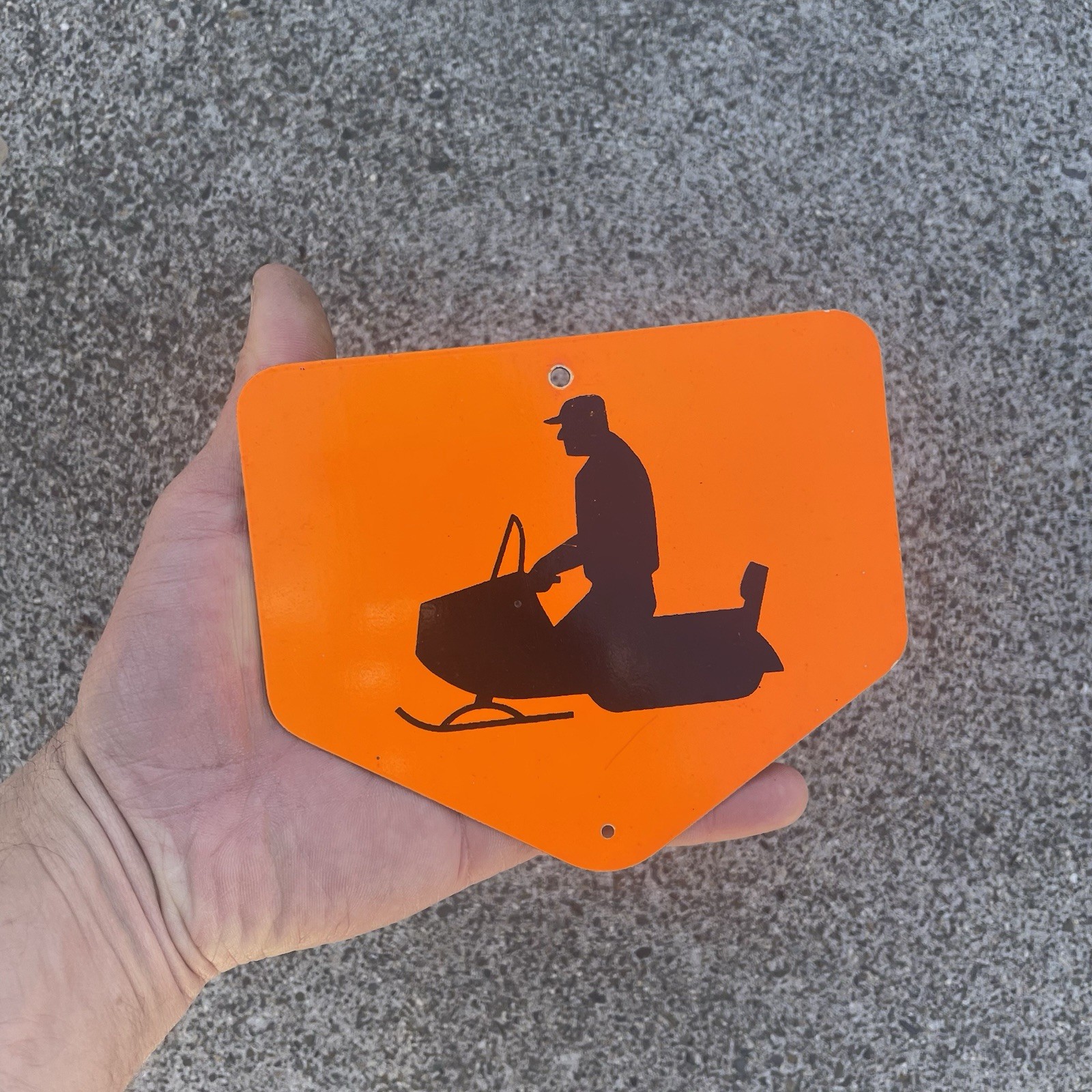 Vintage Snowmobile Crossing Trail Pentagon Sign Orange & Black