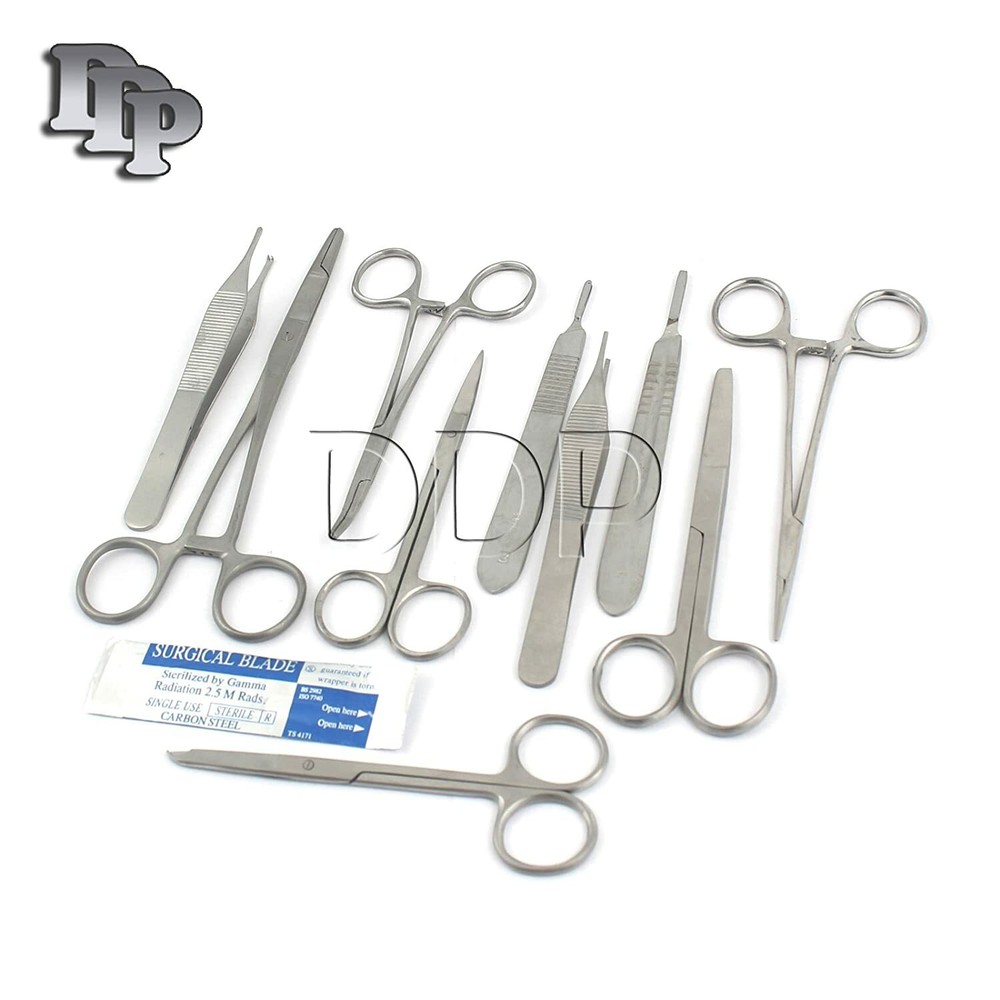 30 PC SURGICAL SURGERY INSTRUMENTS FORCEPS+SCISSORS+NEEDLE-HOLDER+SURGICAL BLADE