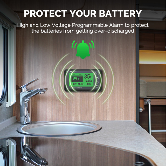 Renogy 500A Battery Monitor w/ Shunt Voltage Programmable Alarm 12V Tester