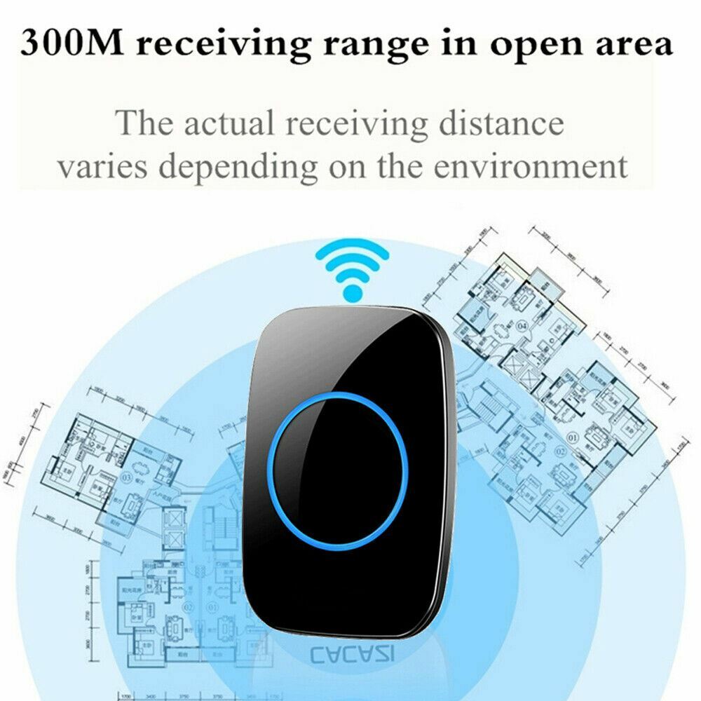 Waterproof Wireless Doorbell Adjustable Volume 1000FT Plugin Receiver 38 Chime
