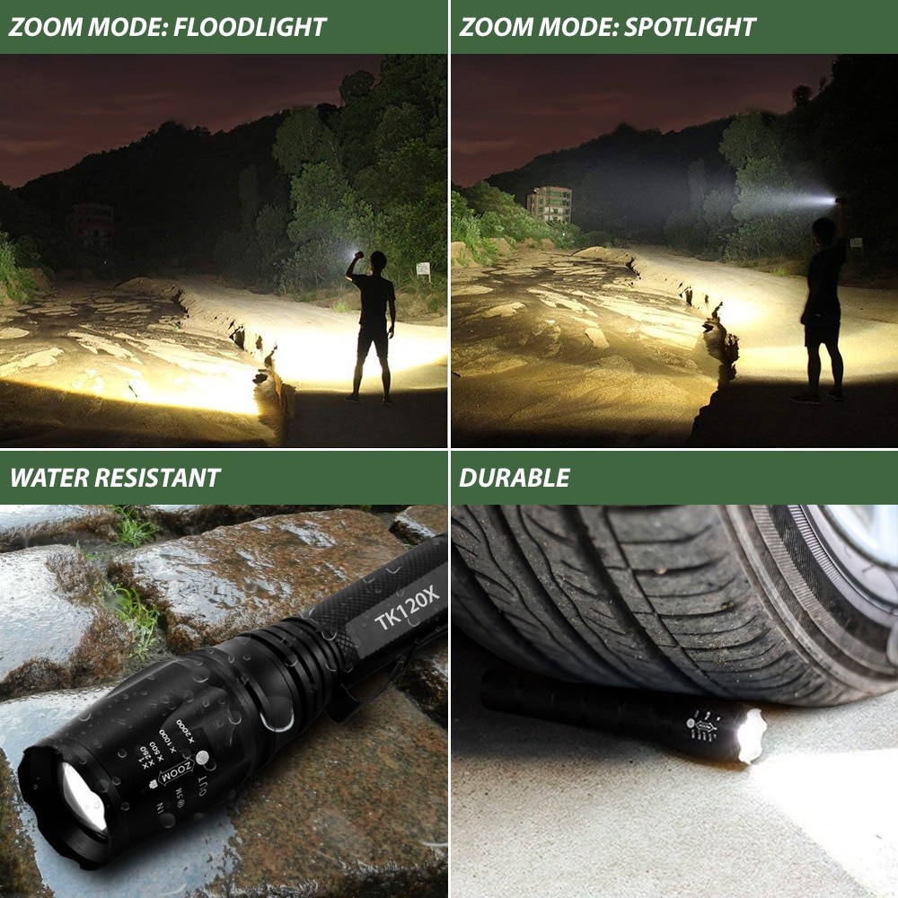 Tactical Flashlight LED 18650 AAA Work Home Car Security Light with Holster