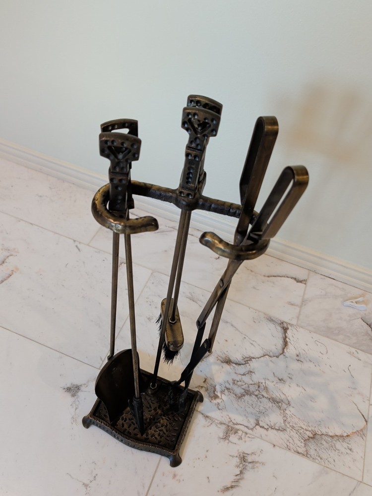 Fireplace Tool Set Vintage Cast Iron