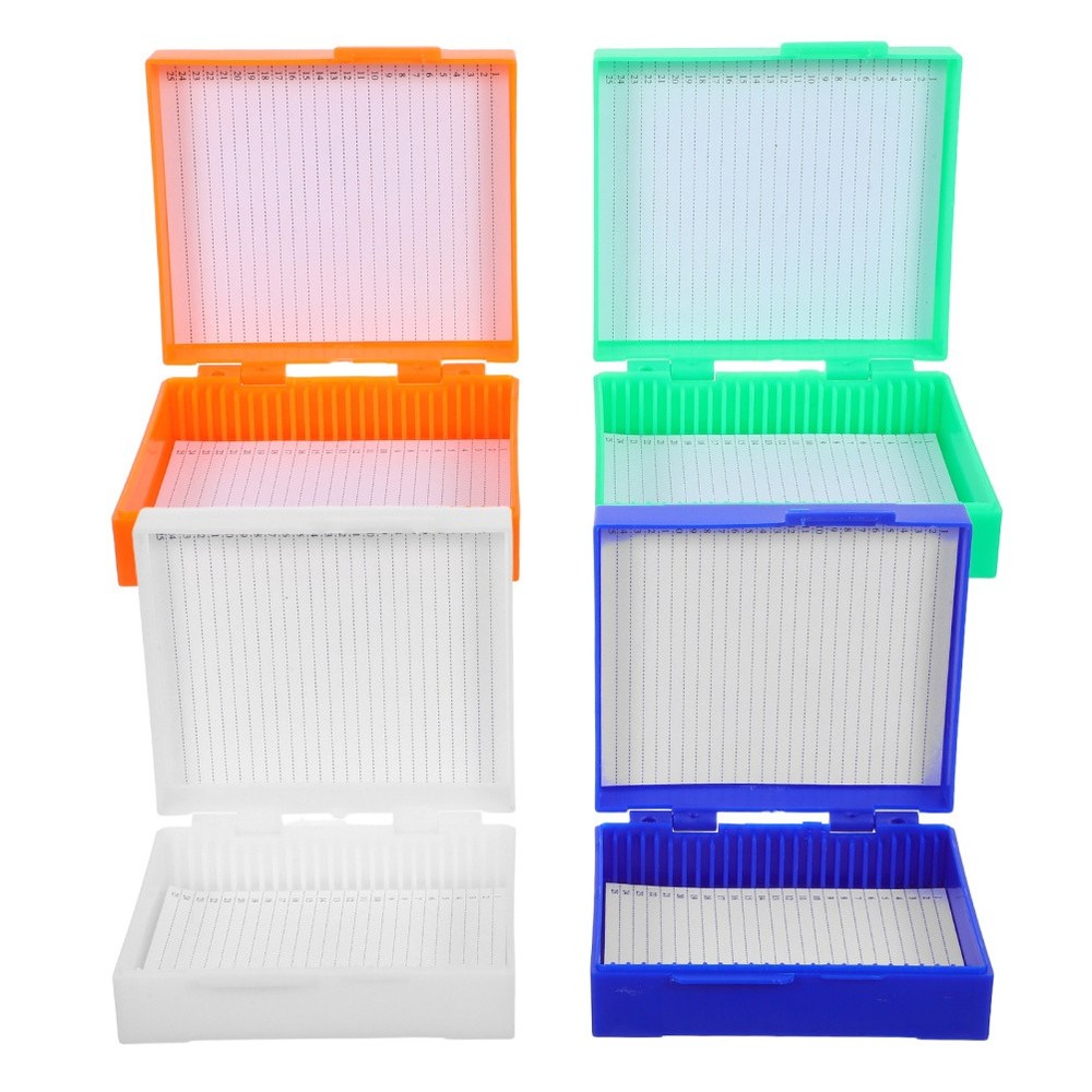 4pcs Laboratory Slide Holder Plastic Boxes 25 Slots Microscope Slide Storage