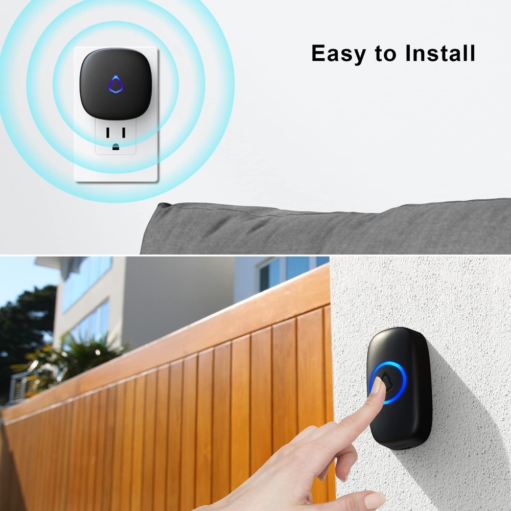SECRUI Wireless Doorbell, Easy installation, 1 receiver 1 button, Black
