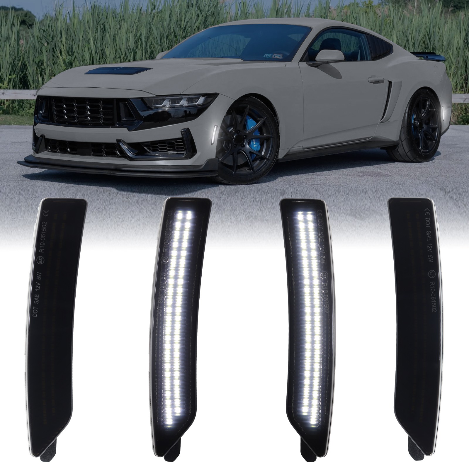 For 2024-2025 Ford Mustang S650 Front Rear Bumper 4PCS LED Side Marker Lights