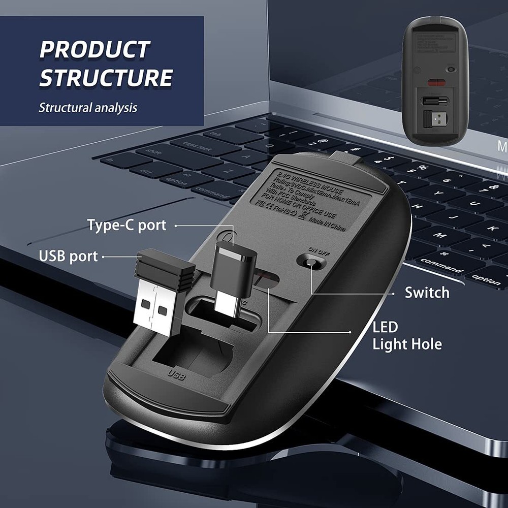 Wireless Mouse Chargeable Portable Silent Wireless Mouse USB and -C Dual Mode...