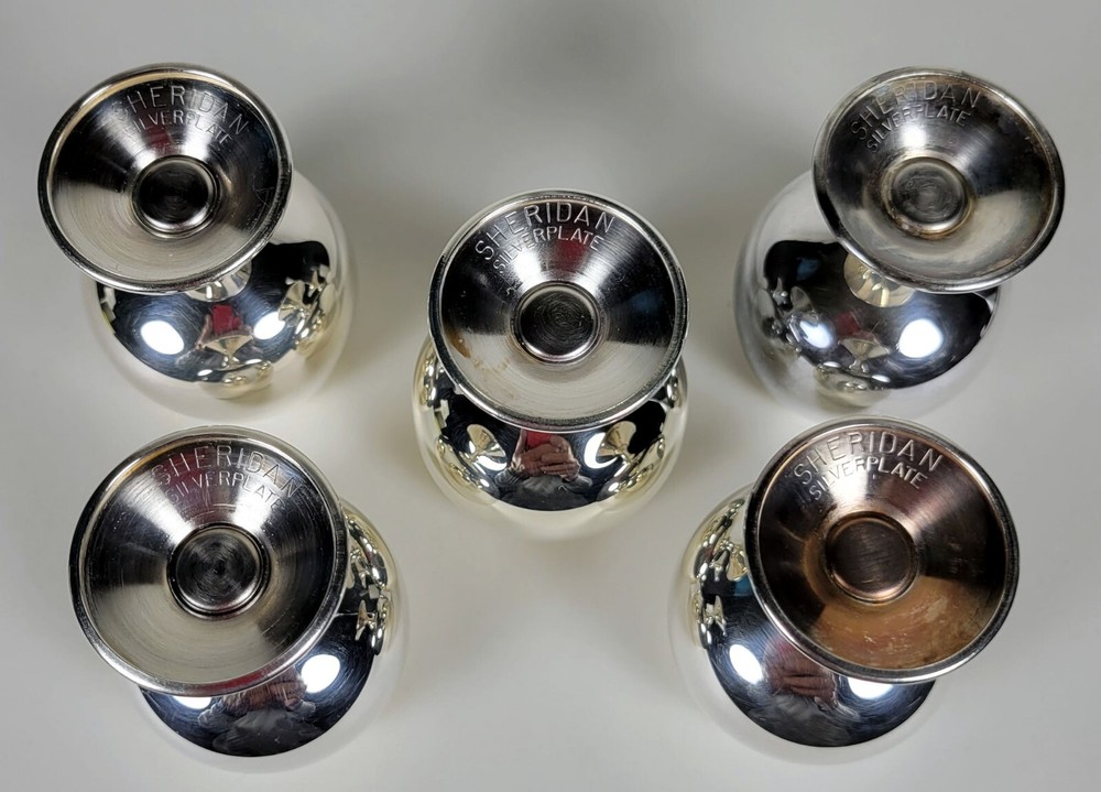 5 Vintage Sheridan Silverplate Cordials Apertif Cups 2-3/8" - Taunton MA