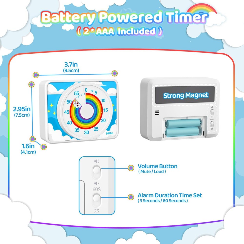 Visual Timer for Kids Rainbow 60 Min Countdown Tool for School Office Kitchen