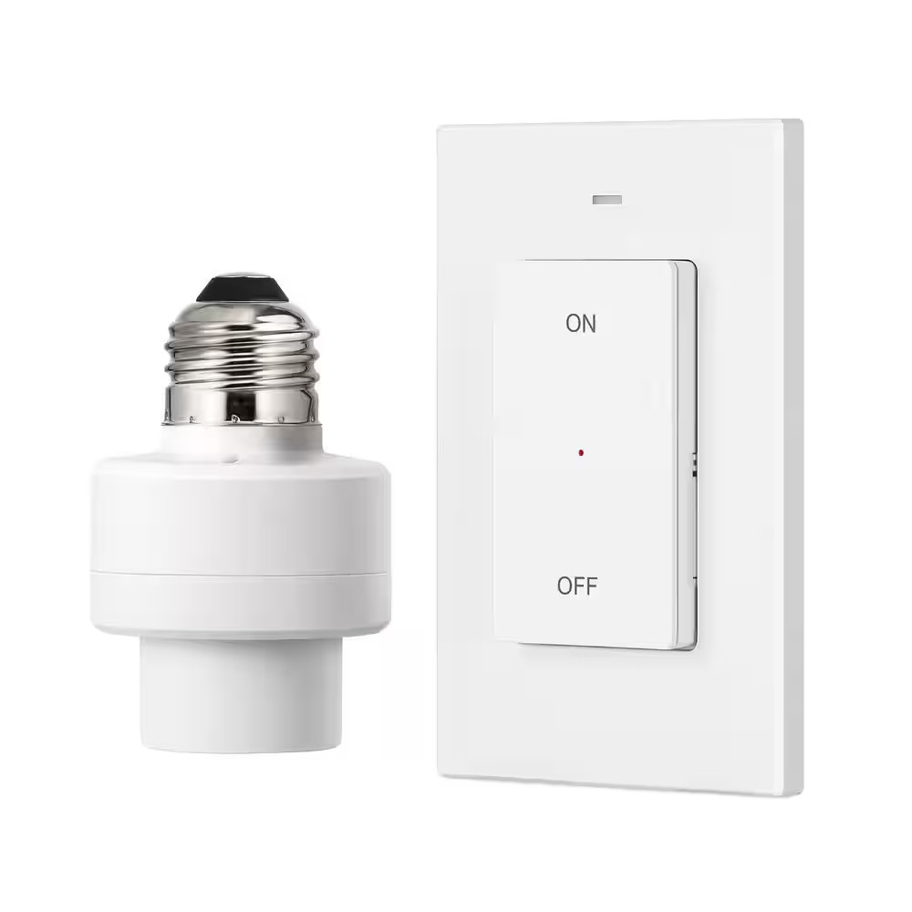 120-Volt Remote Control Light Bulb Switch Socket, White with 1-Removable Control
