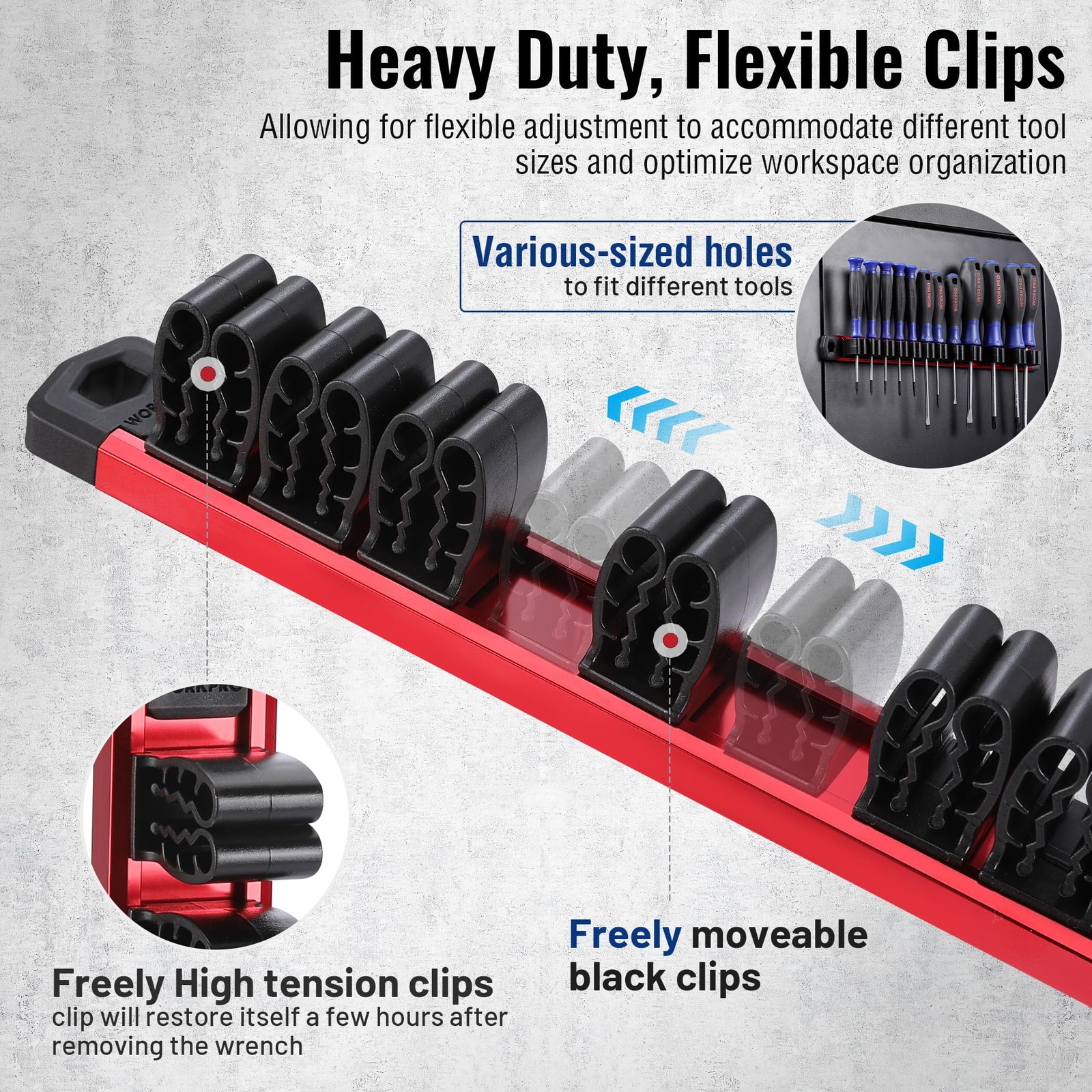 WORKPRO Magnetic Screwdriver Organizer and 13.46 x 4.02 x 2.24 inches, red